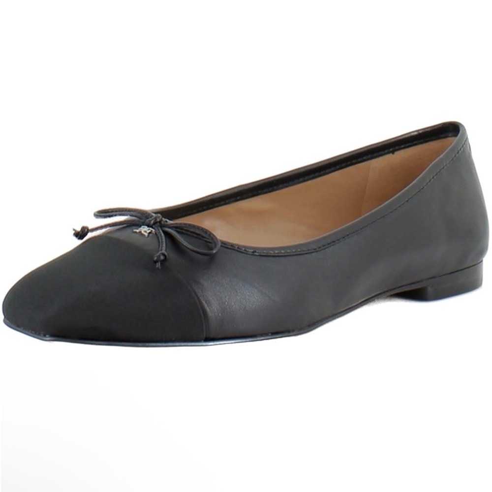Sam Edelman Marley Womens 8 Black Leather Cap‎ Toe Ballerina Bow Flats New